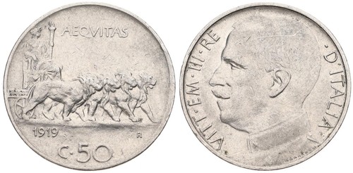 Italia centesimi 1919 1935 - 50, 1919-1935